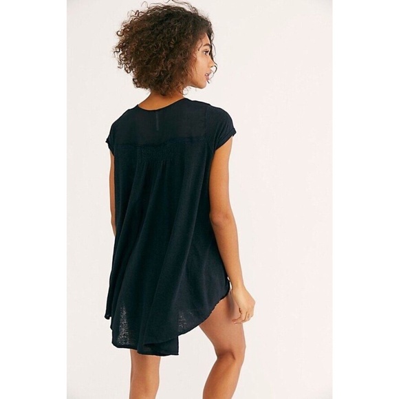 Free People Women’s Highland Linen Tunic Top Sz Large Button Up Hi-Low Black - Picture 2 of 16